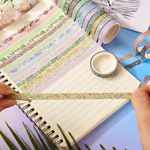 20 Rolls Scrapbook Tape 7 mm Floral Decorative Tape Set Floral Tape Pack Aesthetic Colored Tape Rolls Stickers for Crafts DIY Scrapbook Bible Study Journaling Planner Supplies