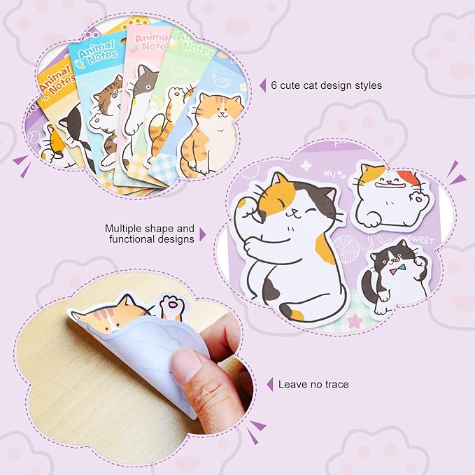 Cat Office School Supplies,Cute Sticky Notes Gel Ink Pens Stickers Greeting Card for Cat Lovers Stationery Supplies (63)