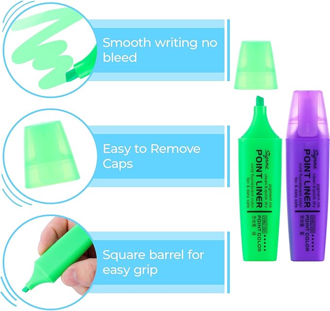 M&G 6pcs Highlighter Pens, 6 Assorted Fluorescent Colors, Soft Fiber Tips, Smooth Highlight Ink, Fluorescent Ink for Journaling, Planners, Office Documents, and Everyday Organization