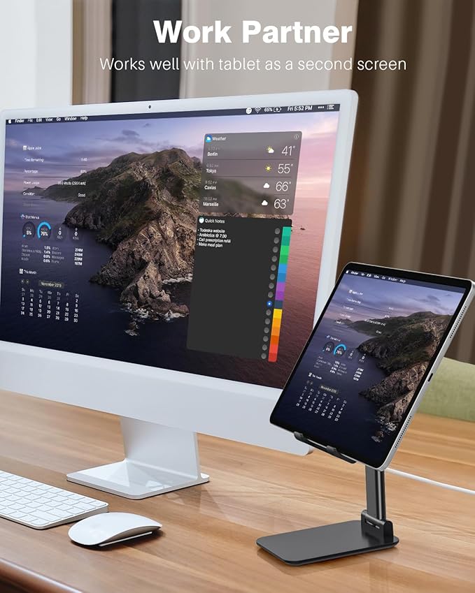 Anozer Tablet Stand Foldable & Adjustable, Monitor Stand 5.55*3.94" Wide, Fit for iPad Holder Stand Compatible with iPad Pro 11, 12.9/iPad 10.9 10th, Surface Pro, Portable Monitor 4.7-15.6"