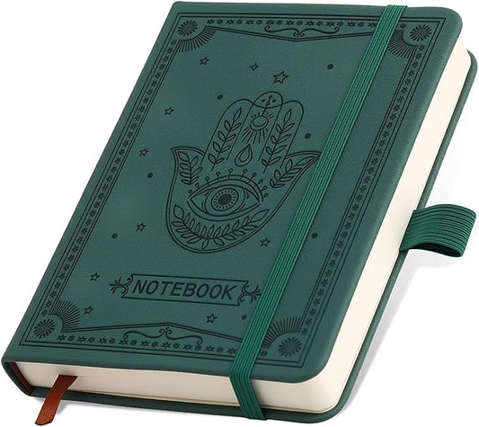 Inner Pocket Notebook Lined Journal 4X 6 Hardcover Leather Notebook 288Page Finger Aesthetic Bound Record College Ruled Reading Diary Notepad For Travel Work School Office Writing Gifts -Green