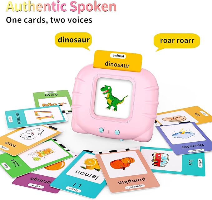 ABC Talking-Flash-Cards with 252 Sight Words, Valentine's Day Birthday Gifts for Girls 2 3 4 5 6 Years, Language Therapy Toys for Autistic Children, Learning Toys for Toddlers Ages 2-6, Pink