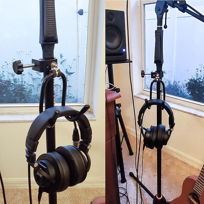 Pmsanzay Universal Hanger Stand, Black Metal with Rubber Pads, Fits 0.4" to 1.5" Tubing, Suitable for Headphones, Tambourines, Cords, etc.