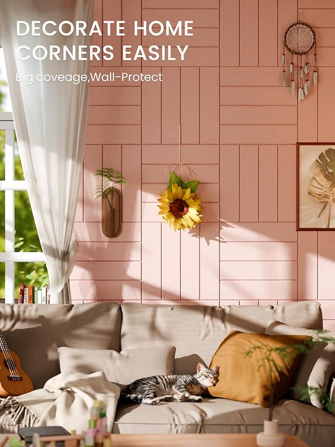 Bumusty Large Cork Board Alternative-36 x 24" Felt Bulletin Board Tiles, with 30 Pushpins, 40 Adhesive Tabs, 6-Pack Slat Wall Paneling, Cork Boards for Office Push Pin Board Felt Board-Pink