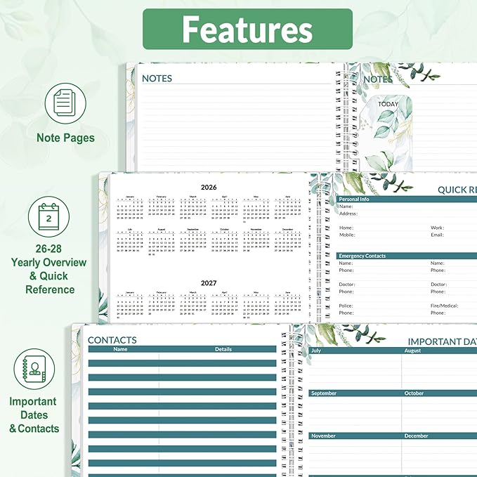 SUNEE 2026 Appointment Book, Quarter-Hourly, Weekly & Monthly - from January 2026 - December 2026, 8.5"x11" Weekly Planner, Flexible Cover, Note Pages, Pockets, Bookmark, Spiral Binding,