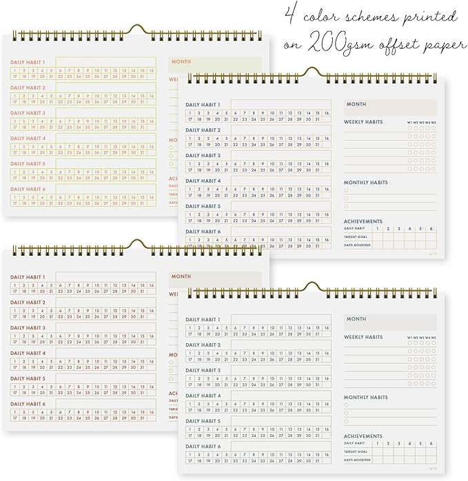 Undated Monthly Habit Tracker Calendar – Minimalist Table Wall Planner for Goals, Productivity & Self-Care, Daily/Weekly/Monthly Tracking, Wire-O Hanger, Thick 200 gsm Paper, Neutral Organizer