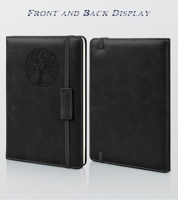Biuwory Dotted Journal Notebook for Women Men, 160 Pages Hardcover Dot Grid Notebooks for Work, School & Travel, Leather Journals for Writing, Bullet Journaling 5.7"×8.3" (Black)