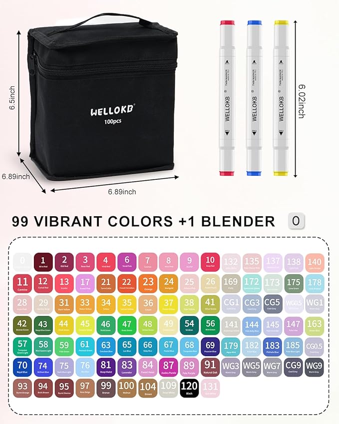 Alcohol Markers, 80 Colors Dual Tip Art Colored Markers for Adult Coloring Book, Painting, Drawing, Alcohol Based with Carrying Case for Adult (100PCS-White)