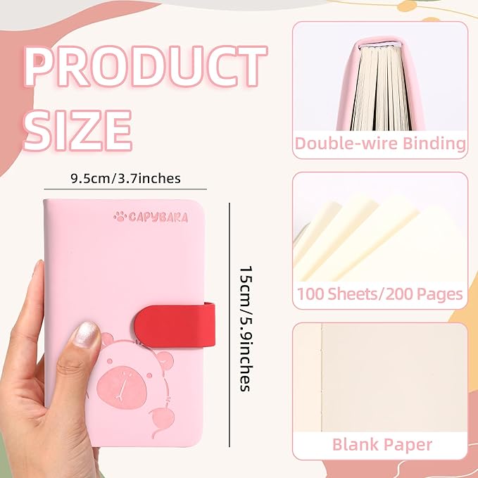 BOBO RABBIT Blank Journal Small Pocket Leather Notebook No Lines for Drawing Plain Sketch Book Cute Cartoon Capybara Unlined Journal for Travel Work School, 200 Pages, 3.7"X5.9"