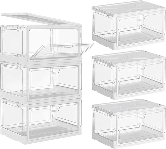 SNSLXH Clear Storage Bins with Lids, Stackable Storage Bins with Magnetic Doors Open Front, Plastic Storage Bins for Living Room, Bedroom, Study Room and Office, 3 Packs, 24QT