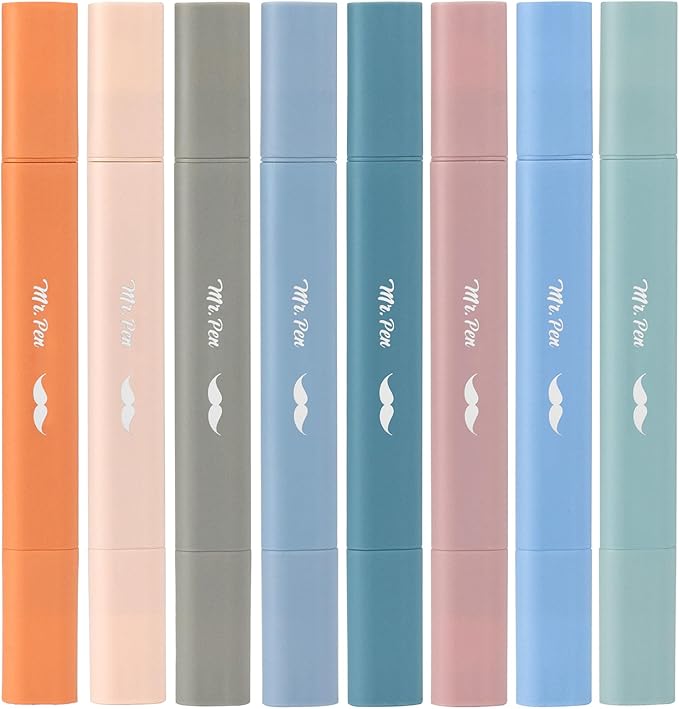 Mr. Pen- Aesthetic Bible Highlighters No Bleed Through Assorted Color, 8pcs, Ocean Mist, Cute Highlighter Dual Tip for Journaling Supplies and School Accessories, Bible Highlighters and Pens No Bleed