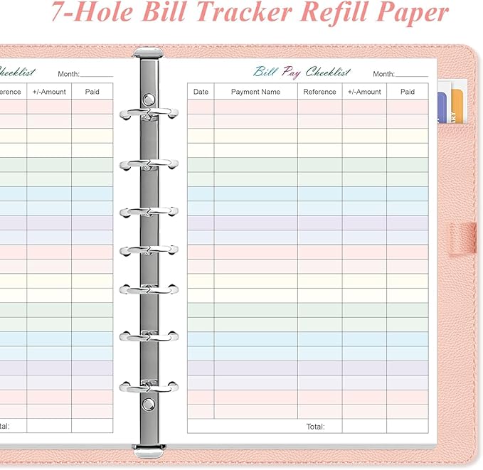 Payment Checklist Refills Paper for Mini 3 or 7 Ring Binders - 50 Sheets/100 Pages Colorful Monthly Budget Forms, 7 Hole Punched/Desk Size 4, 100 gsm White Paper, 5.8" x 8.3"