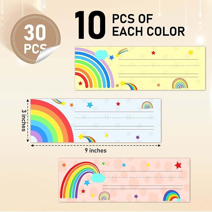 Name Tags for Classroom Cubbies, 30 Rainbow Name Plates for Desks, Back to School Self Adhesive Name Tags Sticker for Teachers Elementary - A05