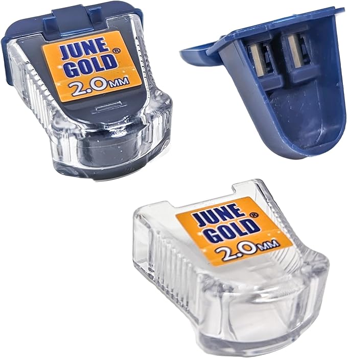 June Gold 2.0 mm Sharpener for Graphite or Color Leads, Self-Contained Shavings, Portable (2 Pack)