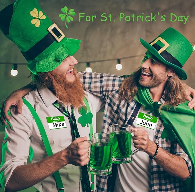 200 Pcs St. Patrick's Day Name Tags Stickers, 3.5" x 2.25" Hello My Name is Stickers, Green Name Tag, Adhesive Label Sticker for Office, Meeting, School, Teachers and Mailing