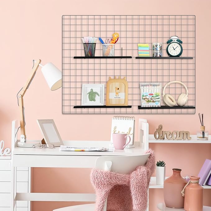 Pinkunn 4 Pcs Gridwall Shelf Metal Hanging Shelf Wall Grid Accessories for Panel Wall Accessories Metal Display Hanging Hooks for Home Show Retail Store Craft (15.75 x 5.91 Inch)