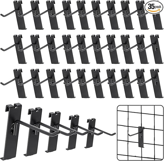 35 Pcs Gridwall Hooks, 4 Inch Metal Grid Hooks for Retail Garage Workspace Home Organization, Grid Wall Panels Accessories, Display Hooks Hangers for Clothes Painting Photography Canvas