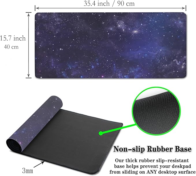 Office Desk Pad Galaxy Universe, Gaming Mousepad XXL Mouse Pads Large Mouse Pad, Work Desk Mat Non-Slip Rubber Base, 35.4 X 15.7 inch for Work/Game/Office Starry Night Sky Stars Outer Space