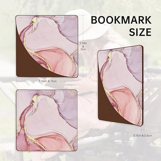 2 Pack Leather Pink Marble Book Corner Bookmark, Durable Handmade Reading Accessories - Gifts for Readers, Women, Men, Teachers, Students