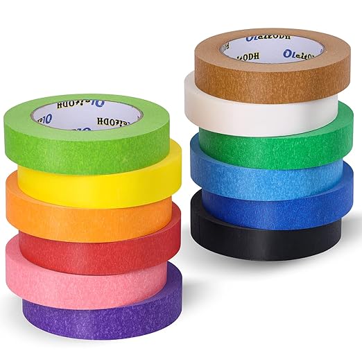 12 Rolls Colored Masking Tape-1 inch x 660 Yards Painters Tape, Rainbow Colors Rolls Bulk Colorful Paper Marking Tape Decorative Arts Crafts Labeling DIY Home Office Supplies