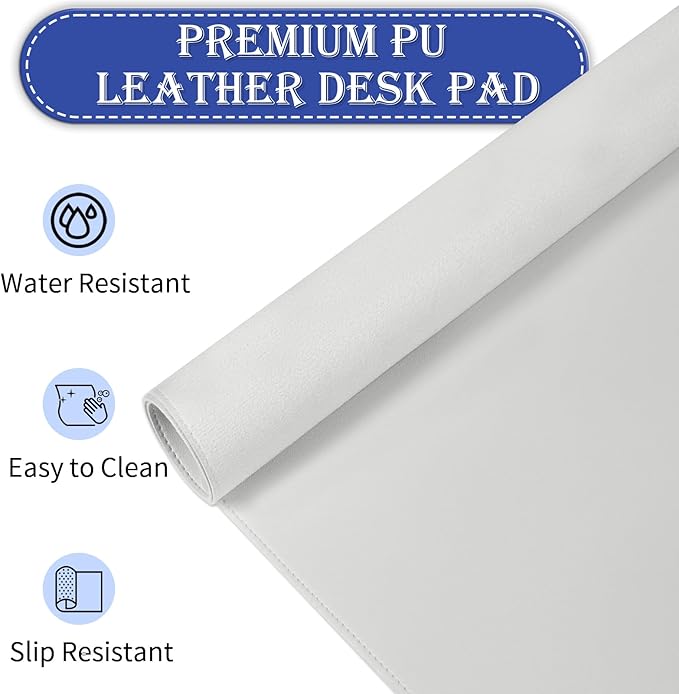 PU Leather Desk Pad Protector, Non-Slip Large Mouse Pad, Waterproof Computer Mat, Office Desk Pad for Keyboard Mouse, Writing Mat (Gray) - 35.4" x 17"