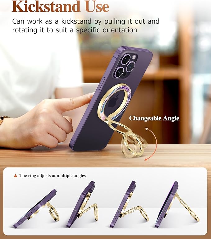 GVIEWIN Magnetic Phone Ring Holder, Compatible with MagSafe Phone Grip with Adjustable Stand, Magnet Phone Ring Kickstand for iPhone 17/16/15/14/13/12 Pro Max Plus Air/Other Phones (Dreamland River)