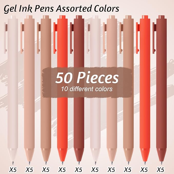 Crtiin 50 Pcs Gel Ink Pens Bulk, Black Ink 0.5mm Fine Point Retractable Pen Smooth Writing Office Supplies for Teacher Server Nurse Valentine Galentine Gift (Orange Series)
