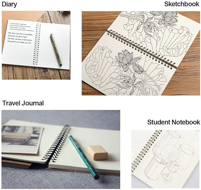 DSTELIN Soft Cover Spiral Notebook Journal 2-Pack, Blank Sketch Book Pad, Wirebound Memo Notepads Diary Notebook Planner with Unlined Paper, 100 Pages/ 50 Sheets, 7Inchx 4.75Inch (Brown and Black)