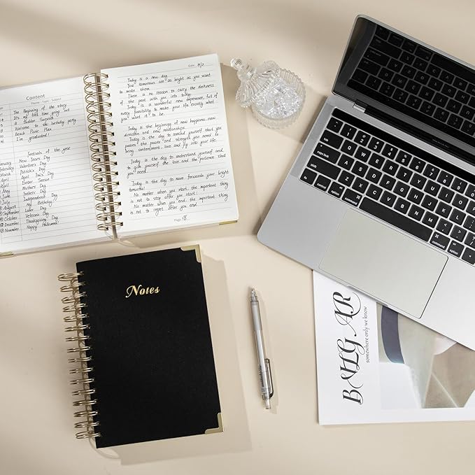 Spiral Notebook Journal, 328 Pages Linen Hardcover College Ruled Notebook, Lined Thick Journals for Women Men, A5 Thick Spiral Journal for Writing, 100GSM Paper, Cute Notebooks for Work School