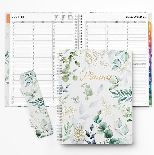 SUNEE 2026-2027 Appointment Book, Quarter-Hourly, Weekly & Monthly - from July 2026 to June 2027, 8.5"x11" Academic Planner, Flexible Cover, Note Pages, Bookmark, Spiral Binding, Greenery