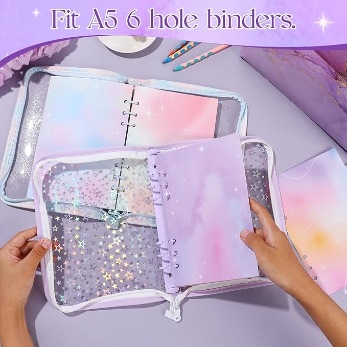 100 Sheets Gradient A5 Refill Papers for Planner Insert Binder, 120GSM Thick Blank Loose Leaf Paper, Watercolor 6 Hole Journal Fillers for A5 6 Ring Binder Notebook Diary Budget Organizer