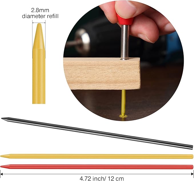 Hiboom 24 Pieces 2.8mm HB Refill for Carpenter Pencil, Study Long Lasting Pencil for Mechanical Woodworking Construction(24 Piece,Gray,Yellow,Red)