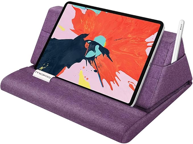 MoKo Tablet Pillow Stand, Soft Bed Pillow Holder, Fits up to 11" Pad, Fit with iPad 10.2"(8th Gen), New iPad Air 4 10.9"/ Air 3, iPad Pro 11/10.5/9.7, Mini 5 4, Galaxy Tab S6/ S7 11", Purple