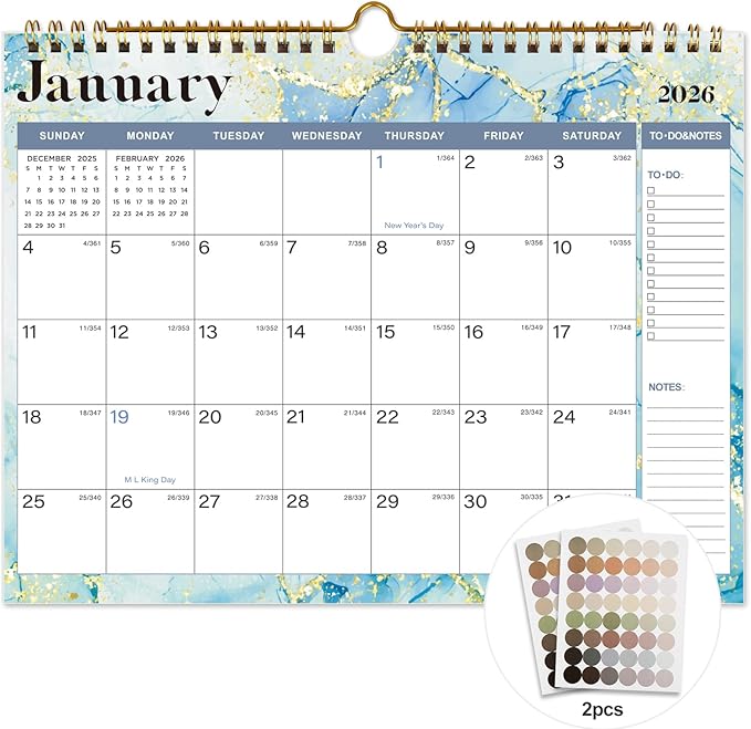 2026 Calendar - 18 Monthly Wall Calendar, July 2025 - December 2026,8.5" x 11", Calendar 2026 with Twin-Wire Binding, Hanging Hook, Blocks and Julian Dates (Calendar Blue)