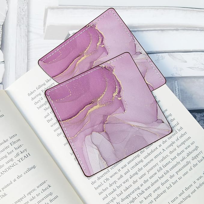2 Pack Leather Pink Marble Book Corner Bookmark, Durable Handmade Reading Accessories - Gifts for Readers, Women, Men, Teachers, Students