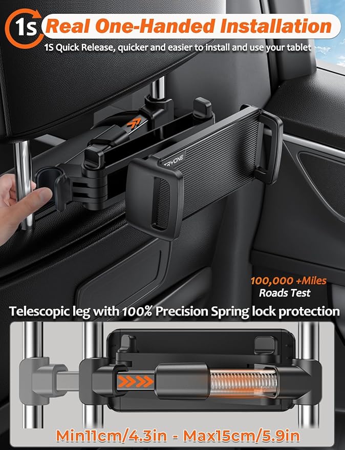 Tryone Car Headrest Tablet Holder Mount Stretchable Backseat Tablets Stand for Kids, Car Seat Mounts Compatible with iPad Pro 12.9 Air Mini, iPhone, Galaxy Tab, Switch, All 4.7-12.9" Screen Devices