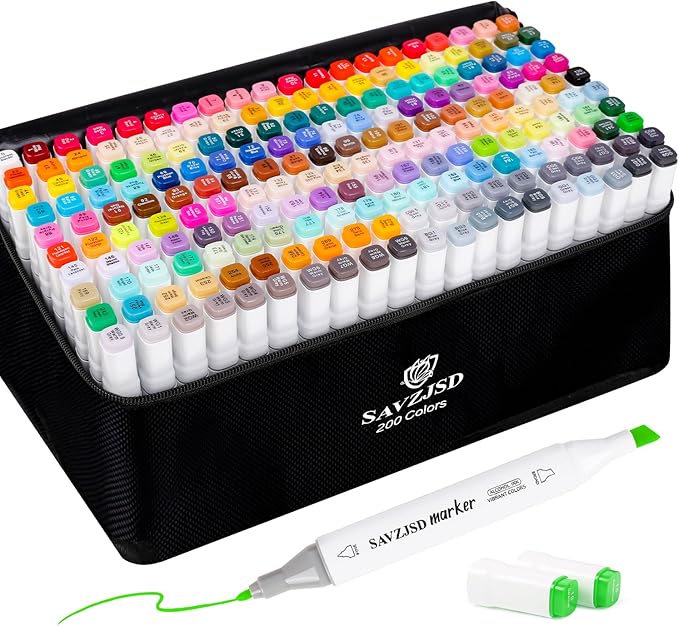 200 Colors Alcohol Markers, Alcohol Markers Set for Adults, Artists in Coloring, Sketching & Drawing (Fine & Broad)