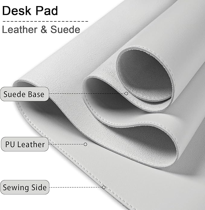 Large Desk Pad, 47.2" x 17" PU Leather Desk Mat for Desktop, Non-Slip Office Desk Mat for Desk, Desk Blotter Pad, Waterproof Computer Pad for Desk, Keyboard Mats for Home & Office (Gray)