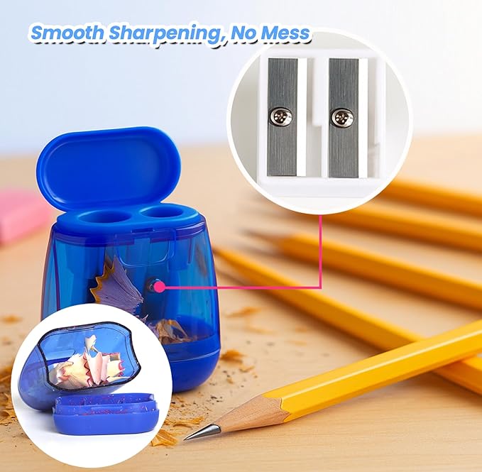 Pencil Sharpeners, Aipker Manual Sharpeners & Pencil Top Eraser Set for Colored Pencils, Colorful Protable Dual Holes Pencil Sharpener with Lid for Kids, Audlts, Artists, Classroom, School & Office