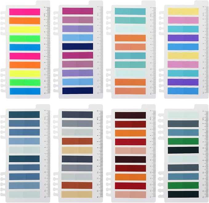 MultiBey Multi-Coloured Transparent Sticky Tabs, 2400 Pcs Adhesive PET Page Flags & Book Tabs - Writable Annotation Labels for Books, Notebooks, Office Files, Study & Organization Supplies