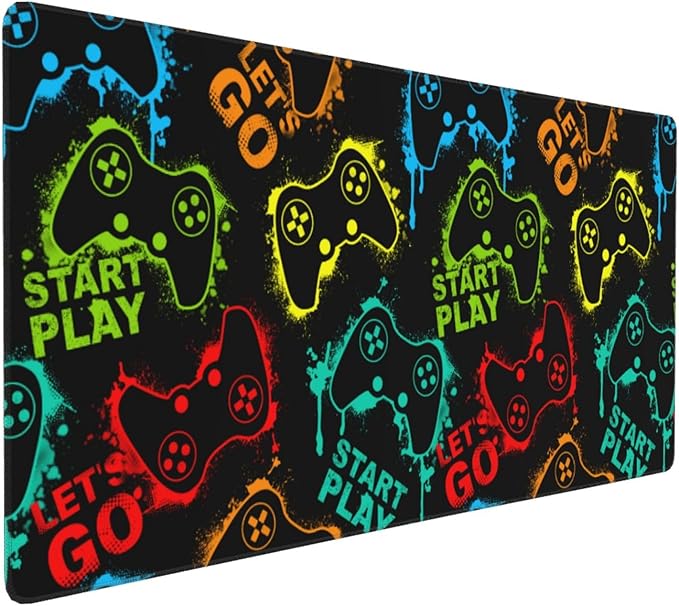 Colorful Silhouettes Game Joysticks Mouse Pads XXL Extended Mousepad with Stitched Edges Non-Slip Rubber Base Computer Keyboard Pad Desk Mat for Home Office Desk Decor, 35.4" X 15.7"
