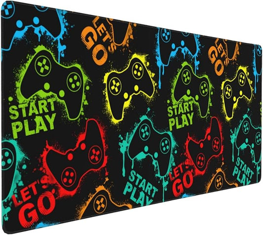 Colorful Silhouettes Game Joysticks Mouse Pads XXL Extended Mousepad with Stitched Edges Non-Slip Rubber Base Computer Keyboard Pad Desk Mat for Home Office Desk Decor, 35.4" X 15.7"