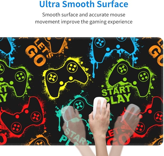 Colorful Silhouettes Game Joystick XL Large Mouse Pad with Stitched Edges Long Non-Slip Rubber Base Mousepad Laptop Keyboard Mat Desk Pad for Office Home Desk Decor, 31.5" X 11.8"