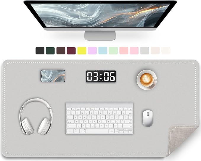 PU Leather Desk Pad Protector, Non-Slip Large Mouse Pad, Waterproof Computer Mat, Office Desk Pad for Keyboard Mouse, Writing Mat (Gray) - 35.4" x 17"