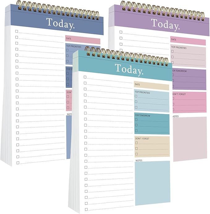 3 Pack To Do List Notepad, 52 Sheets Mix Color Tear Off, 6.5" x 9.8" Double Sided Spiral Checklist Planning Notebook for Adults and Kids Classroom Office Gifts(Blue, Green, Purple)