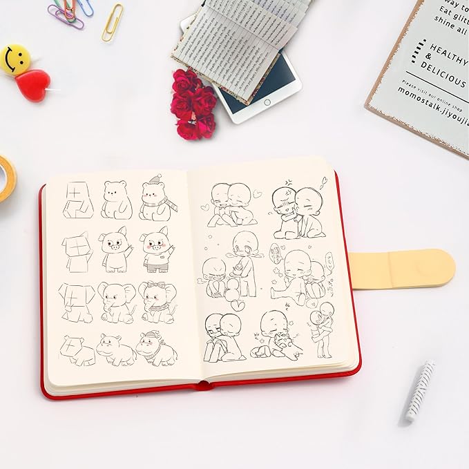 BOBO RABBIT Blank Journal Small Pocket Leather Notebook No Lines for Drawing Plain Sketch Book Cute Cartoon Capybara Unlined Journal for Travel Work School, 200 Pages, 3.7"X5.9"