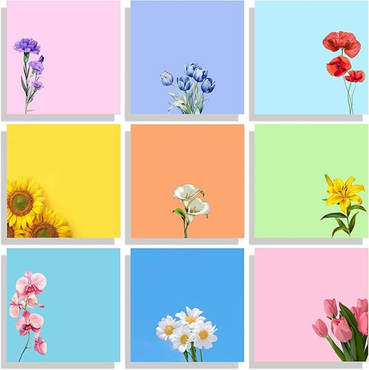 9 Pads Cute Sticky Notes Set, 3" x 3" Flower Self Stick Notepads, Funny Notes Set, Flower Stationery, Kawaii Adhesive Memo Pads, Flower Lover Gifts, Office Decor Desk Accessories, School Supplies