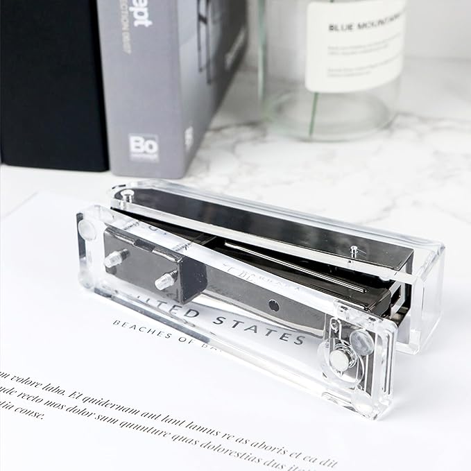 NatSumeBasics Clear Stapler with Black Staples, Standard Staper with 1000 26/6 Staples for Desk Home School Office Stationery Supplies Accessories Decoration (Black)