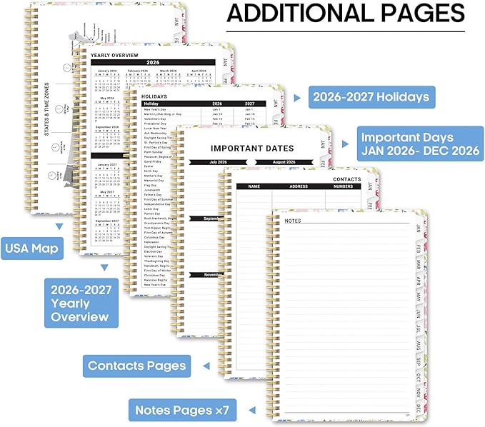 2026 Planner, Weekly and Monthly Calendar Planner Book, January 2026 - December 2026, Hardcover Spiral Planner with Monthly Tabs, Notes Pages, Perfect for Women & Men, A4 (8.5" x 11") - Ditsy