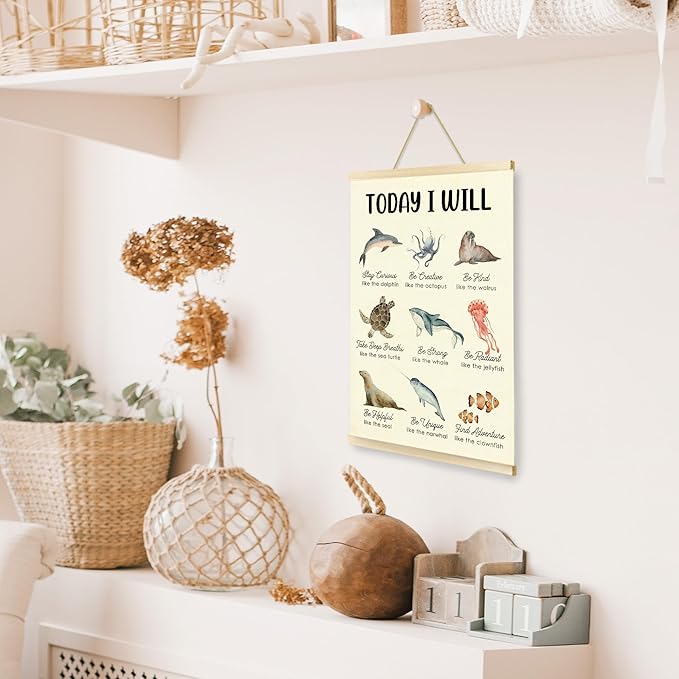 CGBHW Positive Affirmations Poster Hanger Frame for Kids, Mental Health Decor, Inspirational Ocean Animals Posters Wall Art Hanging Decor Counselling Therapy Office Classroom Nursery, 12x16